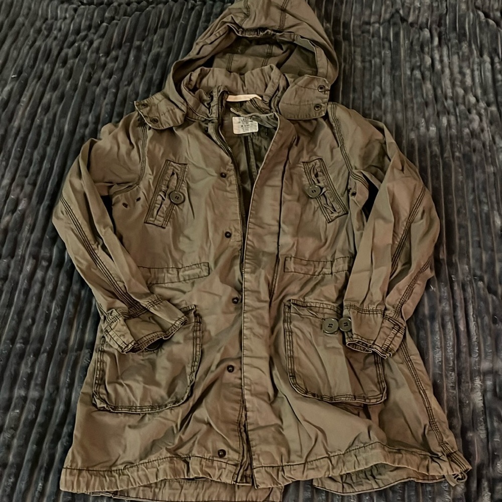 Girls Army Green Lightweight Jacket by H&M L.O.G.G. US 9-10Y